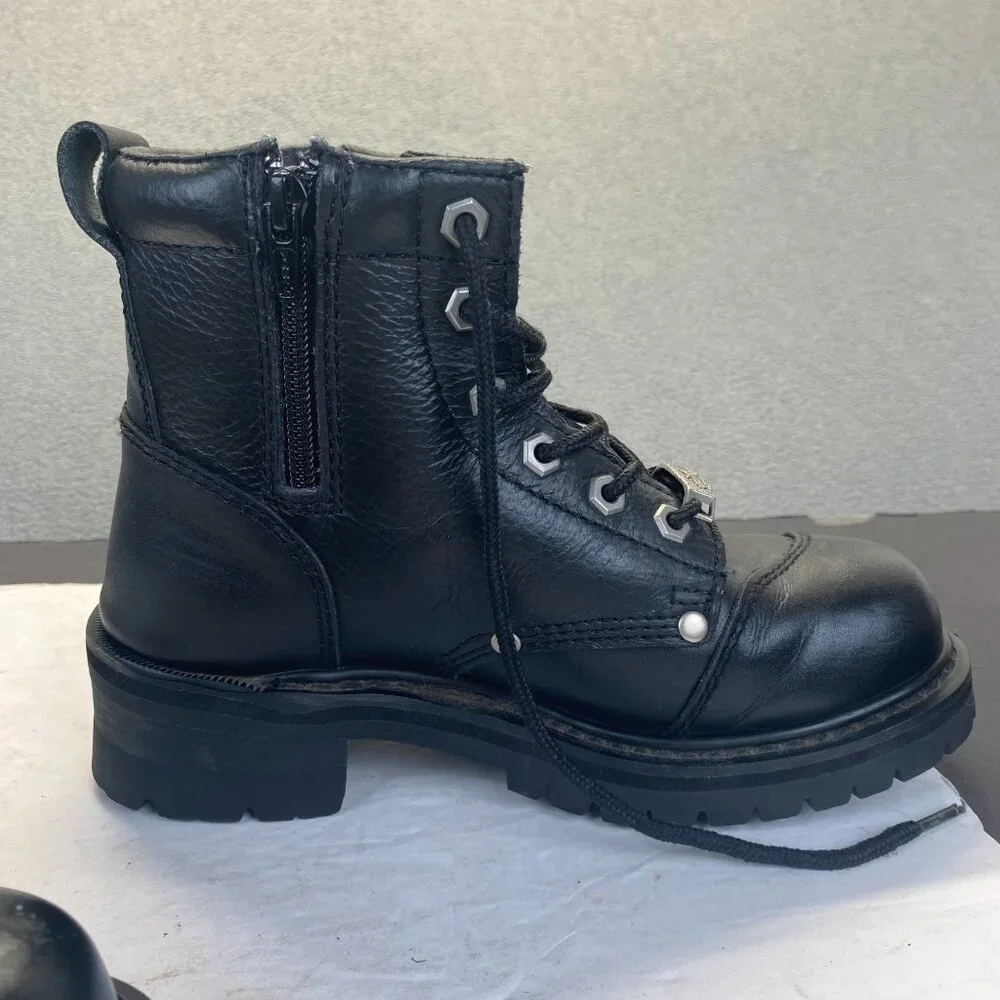 River Road Chunky Motorcycle Booties Size 6 Black Leather Double Zip Biker Boots - Picture 11 of 15